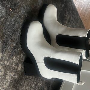 Madden Girl White and Black Heeled Boots